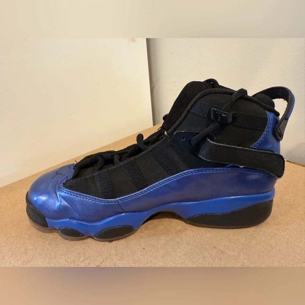 Air Jordan‎ 6 Rings Youth Size 5 Black/Metallic Blue Sneakers 'Foamposite' EUC